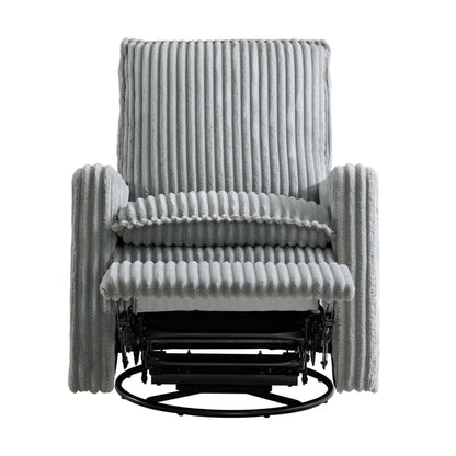 Uptown Nursery Swivel Rocker and Recliner in Corduroy Ash Gray on a white background