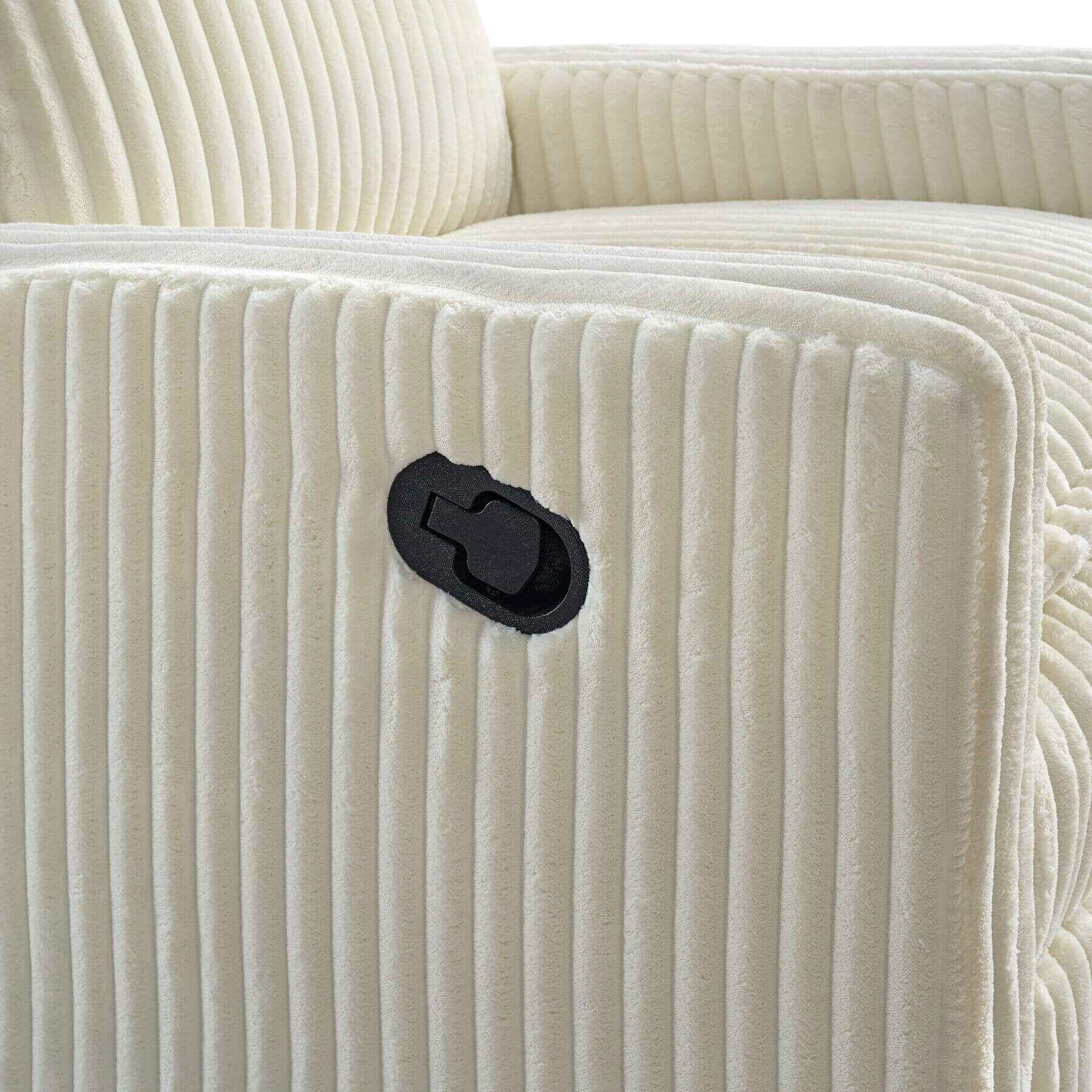 Detail of Uptown Nursery Swivel Rocker and Recliner in Corduroy Pearl White