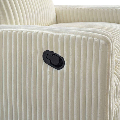 Detail of Uptown Nursery Swivel Rocker and Recliner in Corduroy Pearl White