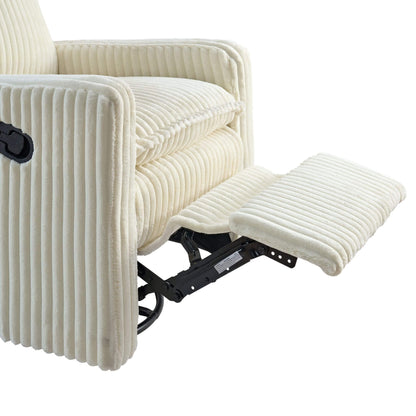 Detail of Uptown Nursery Swivel Rocker and Recliner in Corduroy Pearl White