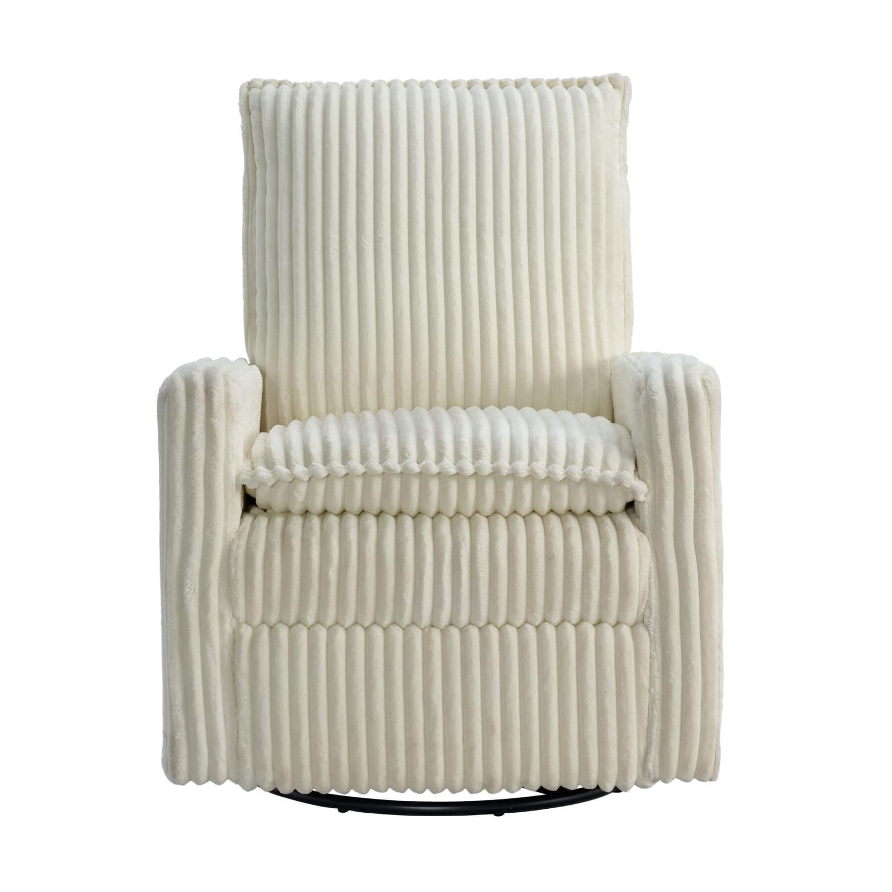 Uptown Nursery Swivel Rocker and Recliner in Corduroy Pearl White on a white background