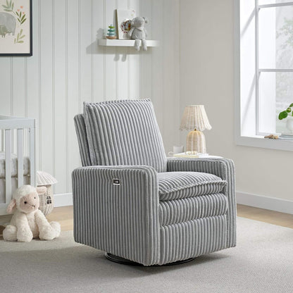 Uptown Power Recliner - Gray in a nursery with toys and decor.
