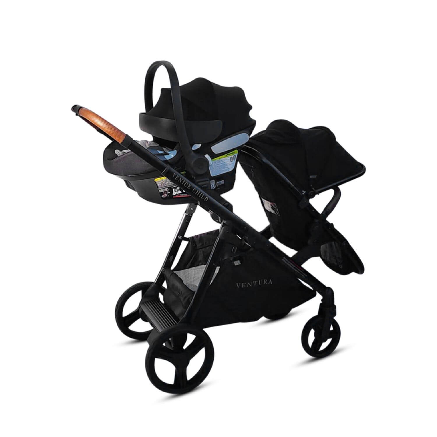 Venice Child Ventura Single to Double Stroller & 2nd Toddler Seat | Midnight