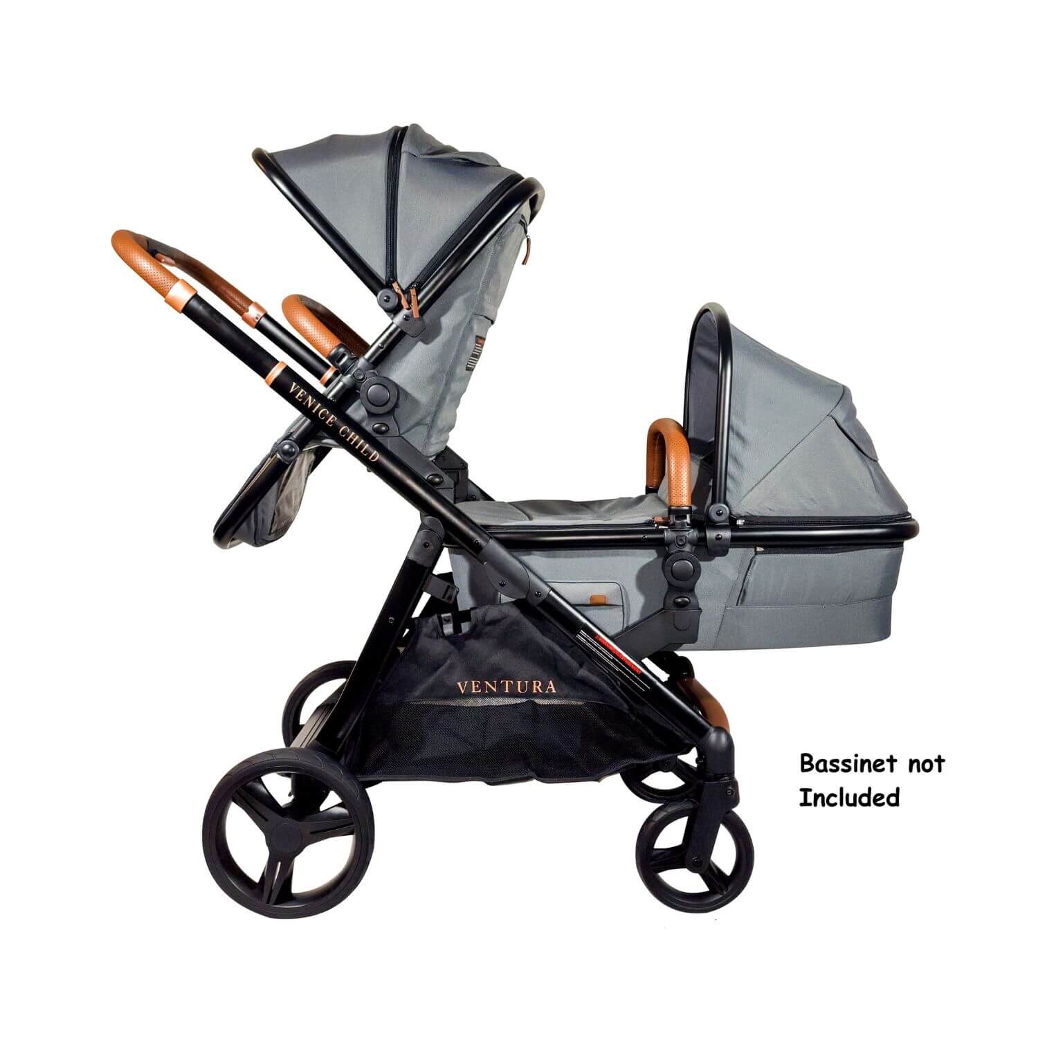 Venice Child Ventura Single to Double Stroller & 2nd Toddler Seat | Shadow - Folded