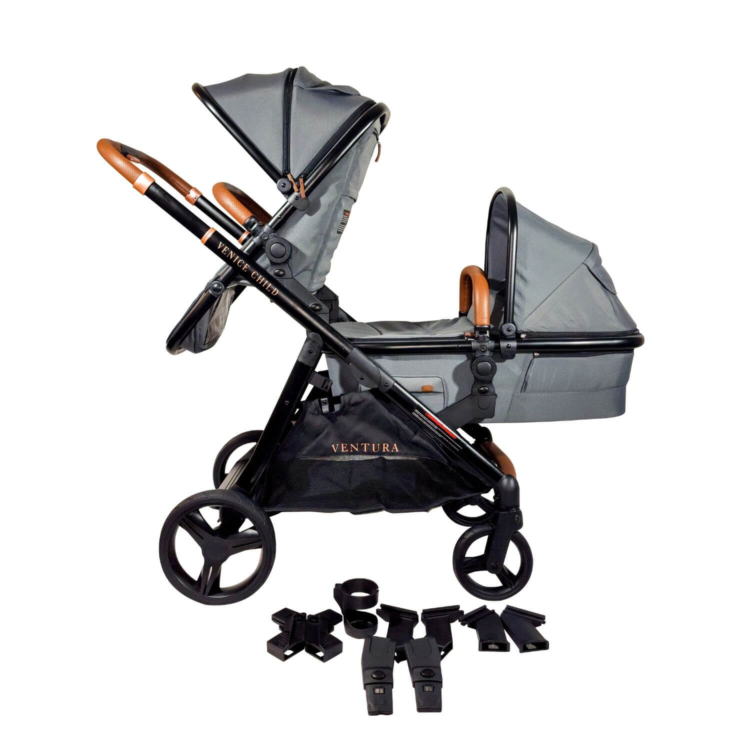 Venice Child Ventura Single to Double Stroller & Bassinet | Shadow