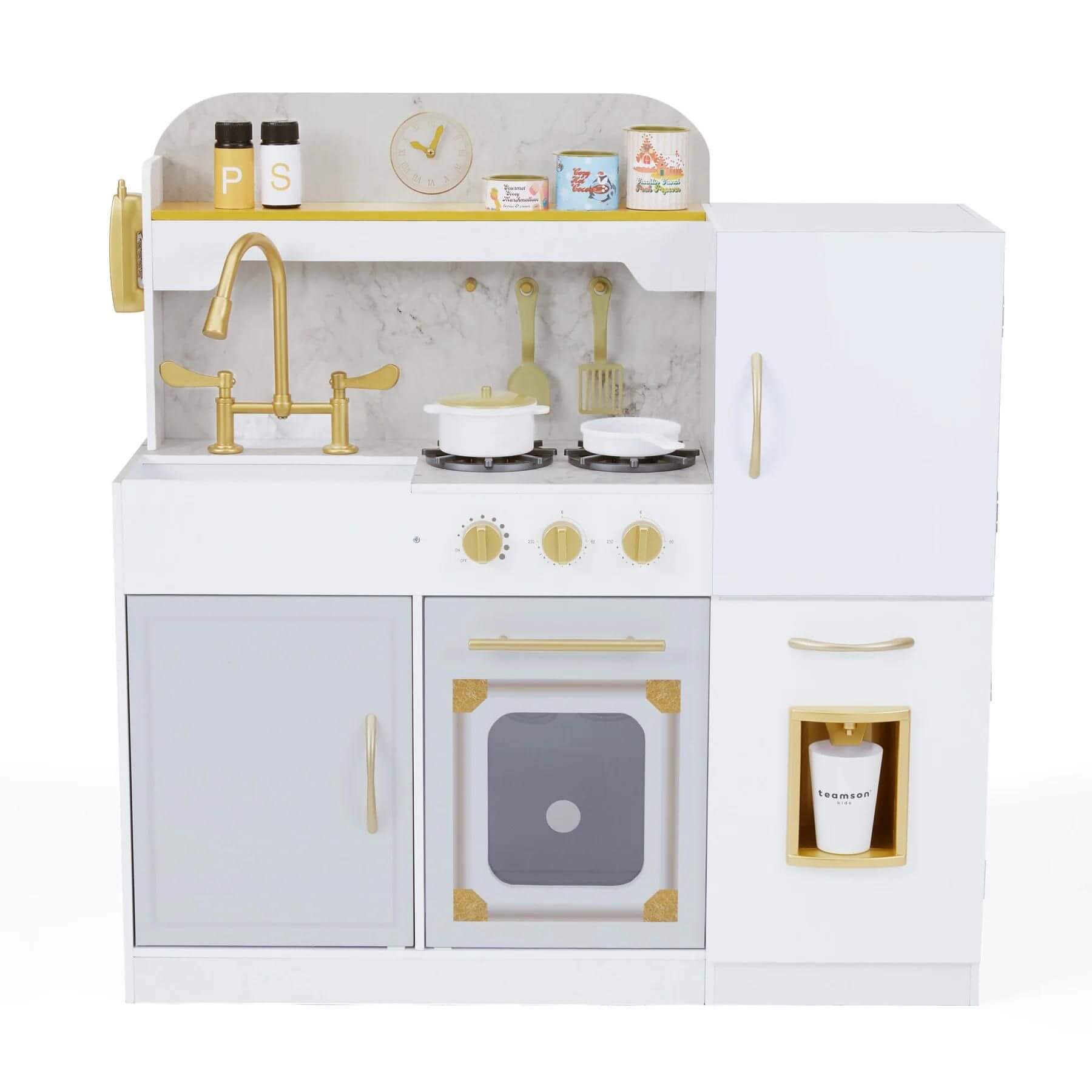 Front View of Teamson Kids Versailles Play Kitchen with Refrigerator White