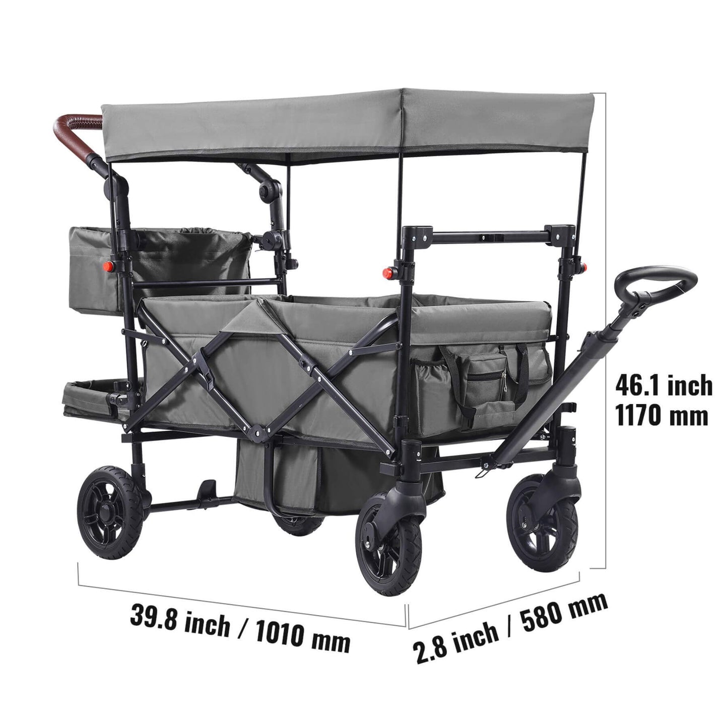 VEVOR Wagon Stroller for 2 Kids - Dark Gray and dimensions displayed