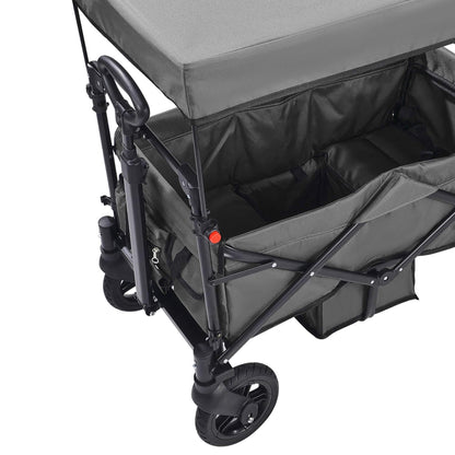 Gray folding wagon with storage compartment on a white background