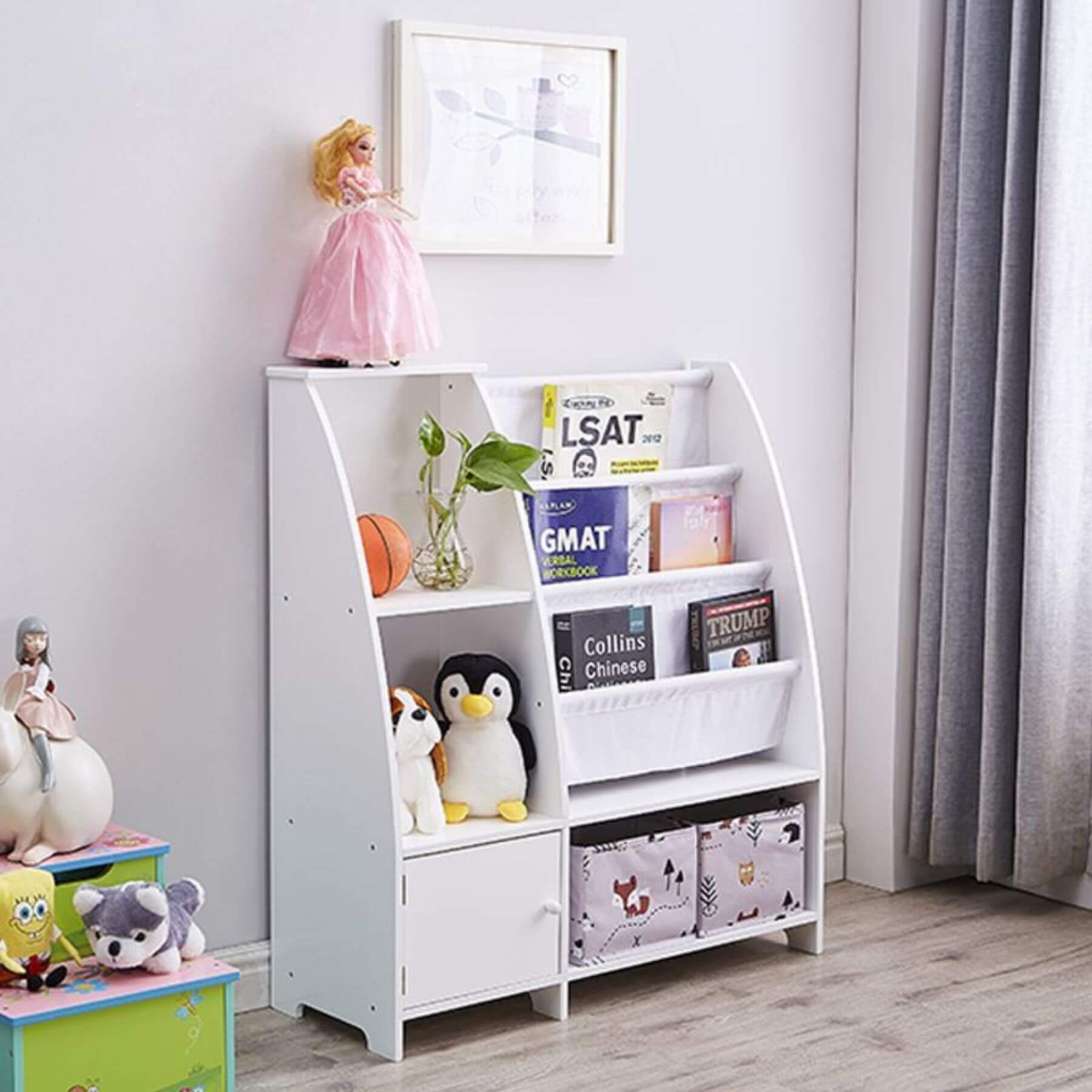 Victoria Kids Bookcase with Toy Storage with books and toys