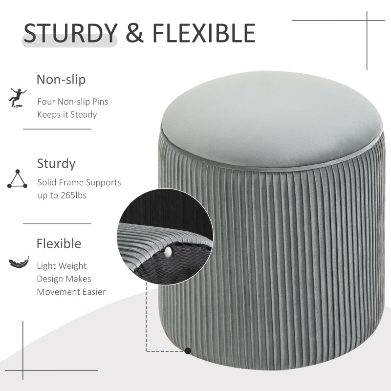 HOMCOM 15" Padded Ottoman Stool for Nursery | Wrinkle Fabric | Grey
