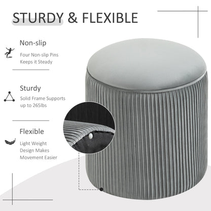 HOMCOM 15" Padded Ottoman Stool for Nursery | Wrinkle Fabric | Grey