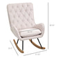 HOMCOM Mid-Century Cream White Nursery Rocker | Tufted Wingback & Rubber Wood Base