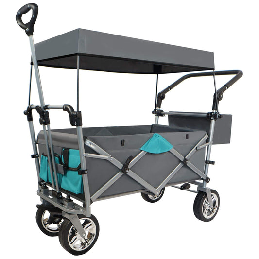 Wagonpro Epert Push & Pull Utility Folding Wagon - Gray Oxford Fabric