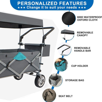Collapsible wagon with personalized features highlighted on a white background