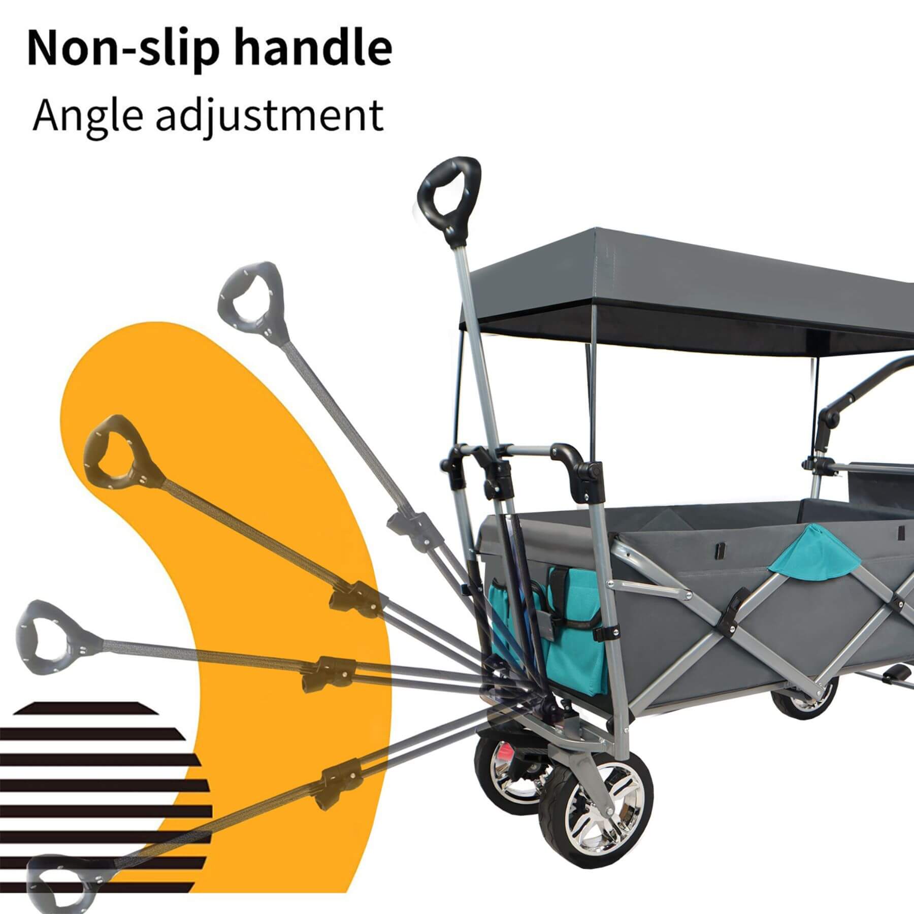 Collapsible wagon with adjustable handle and non-slip feature on a white background