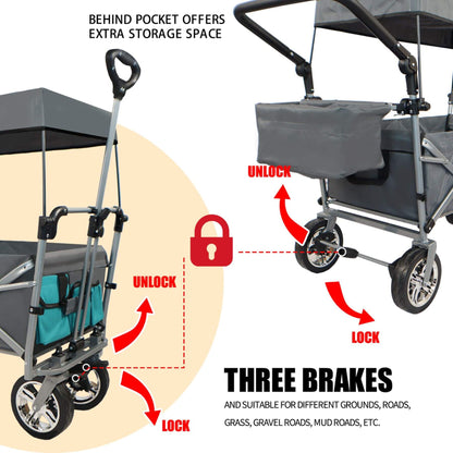 Stroller wagon with features highlighted on a white background