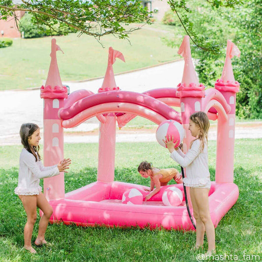 Kids Playing at Teamson Kids Water Fun Castle Inflatable Kiddie Pool