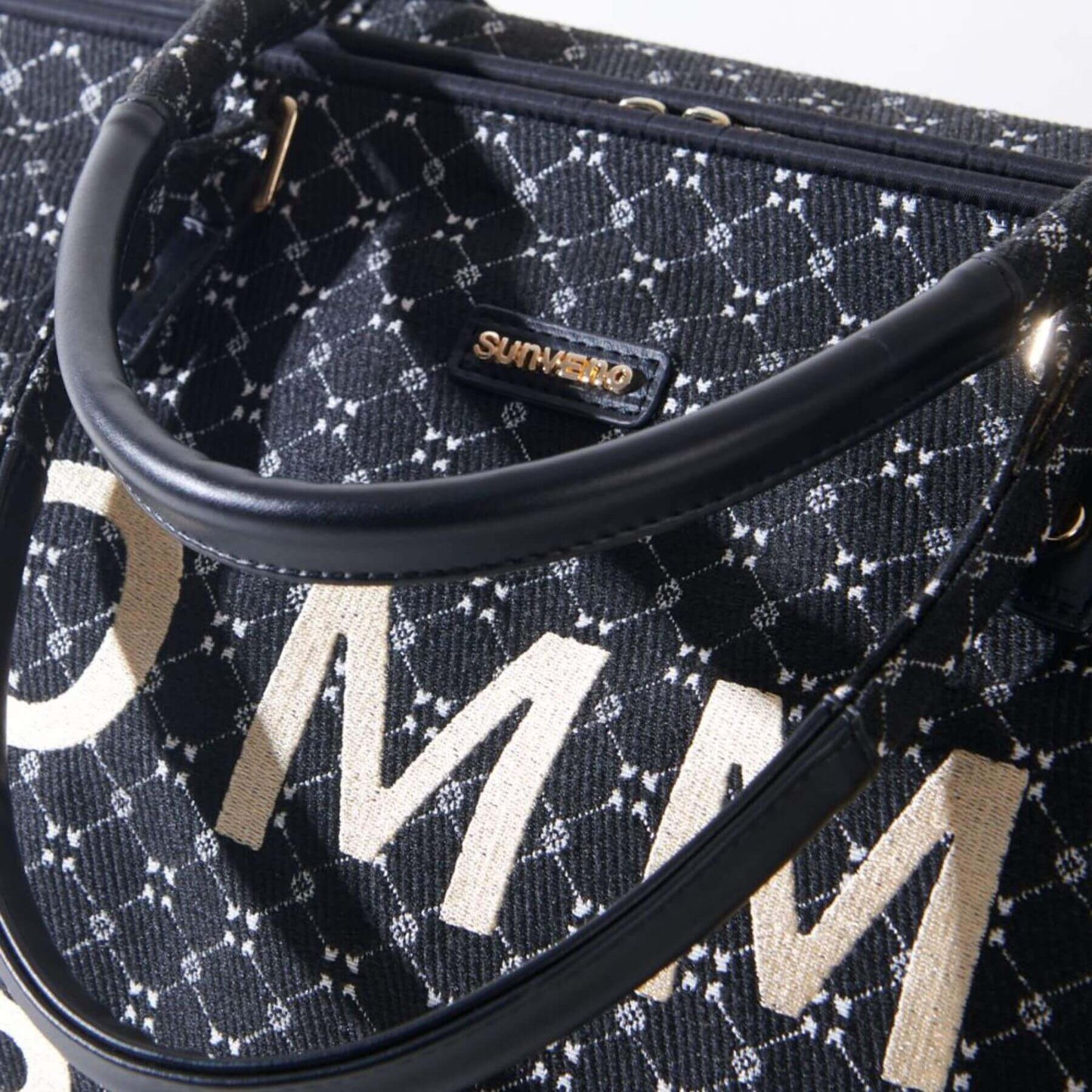 Close-up of Sunveno Weekender Mommy Bag Travel Duffle - Black