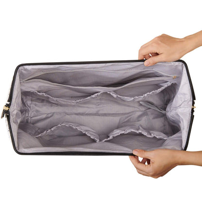 Sunveno Weekender Mommy Bag Travel Duffle - White Classic held open by a hand