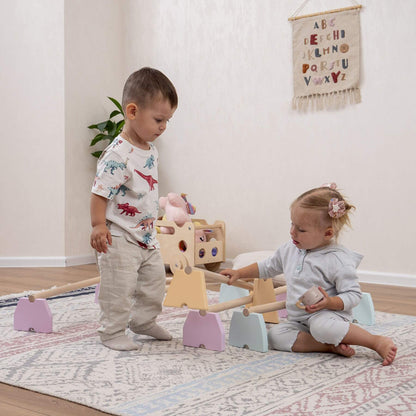 Kids Playing Wood and Hearts Balance Beam Set