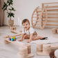 Boy Playing around Wood and Hearts Balance Beam Zigzag