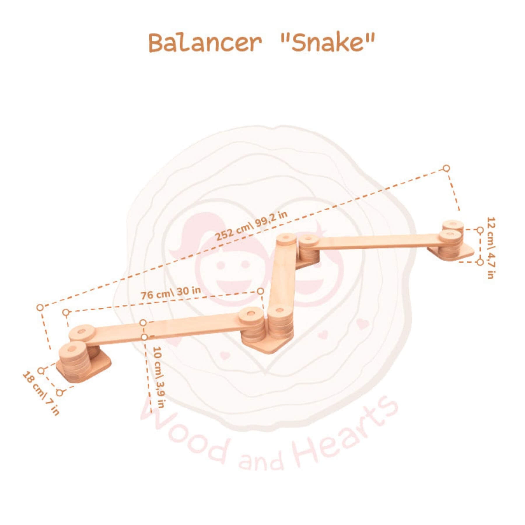 Wood and Hearts Balance Beam Zigzag