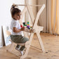 Girl Sitting on Wood and Hearts Foldable Kitchen Tower in Natural Wood