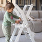 Girl Playing at Wood and Hearts Foldable Kitchen Tower