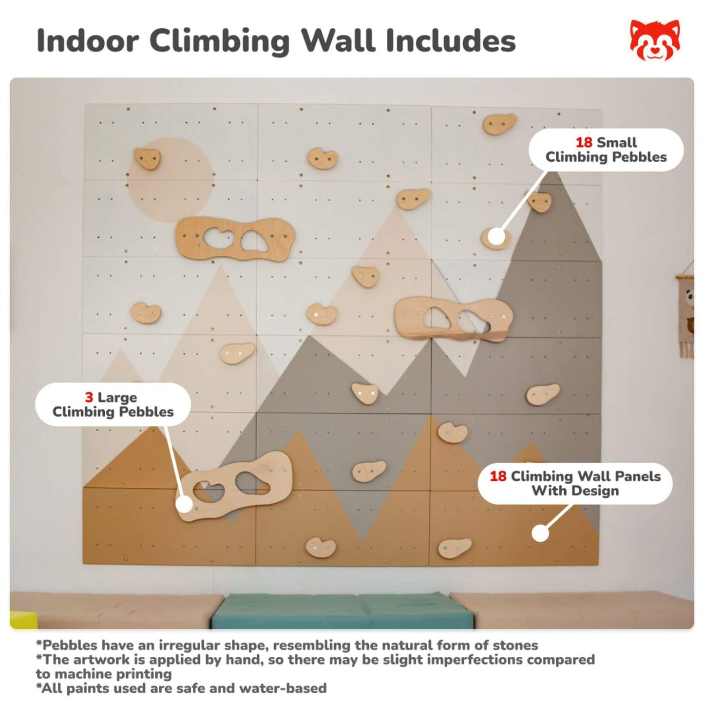 Wood and Hearts Indoor Climbing Wall, featuring a mountain design.