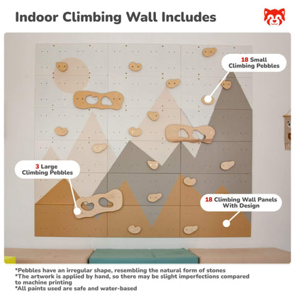 Wood and Hearts Indoor Climbing Wall, featuring a mountain design.