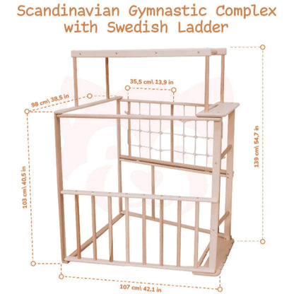 Wood and Hearts Indoor Jungle Gym - Trapeze + Ladder + Mat + 4 Ropes