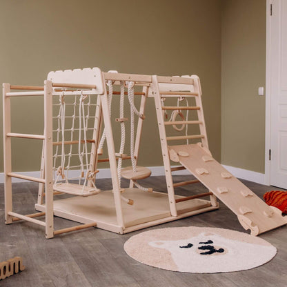 Wood and Hearts Indoor Jungle Gym - Trapeze + Ladder + Mat + 4 Ropes