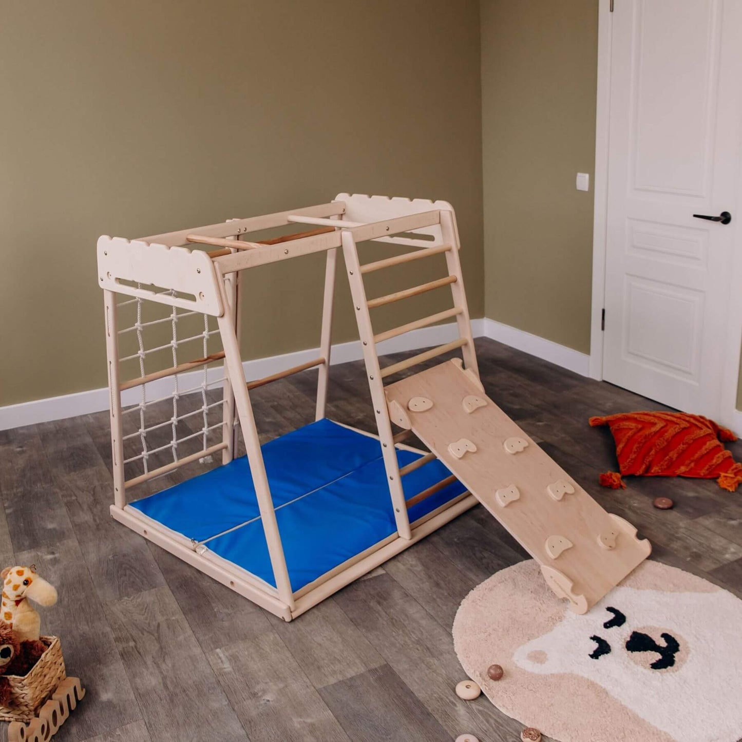 Wood and Hearts Indoor Jungle Gym - Trapeze + Ramp + Mat