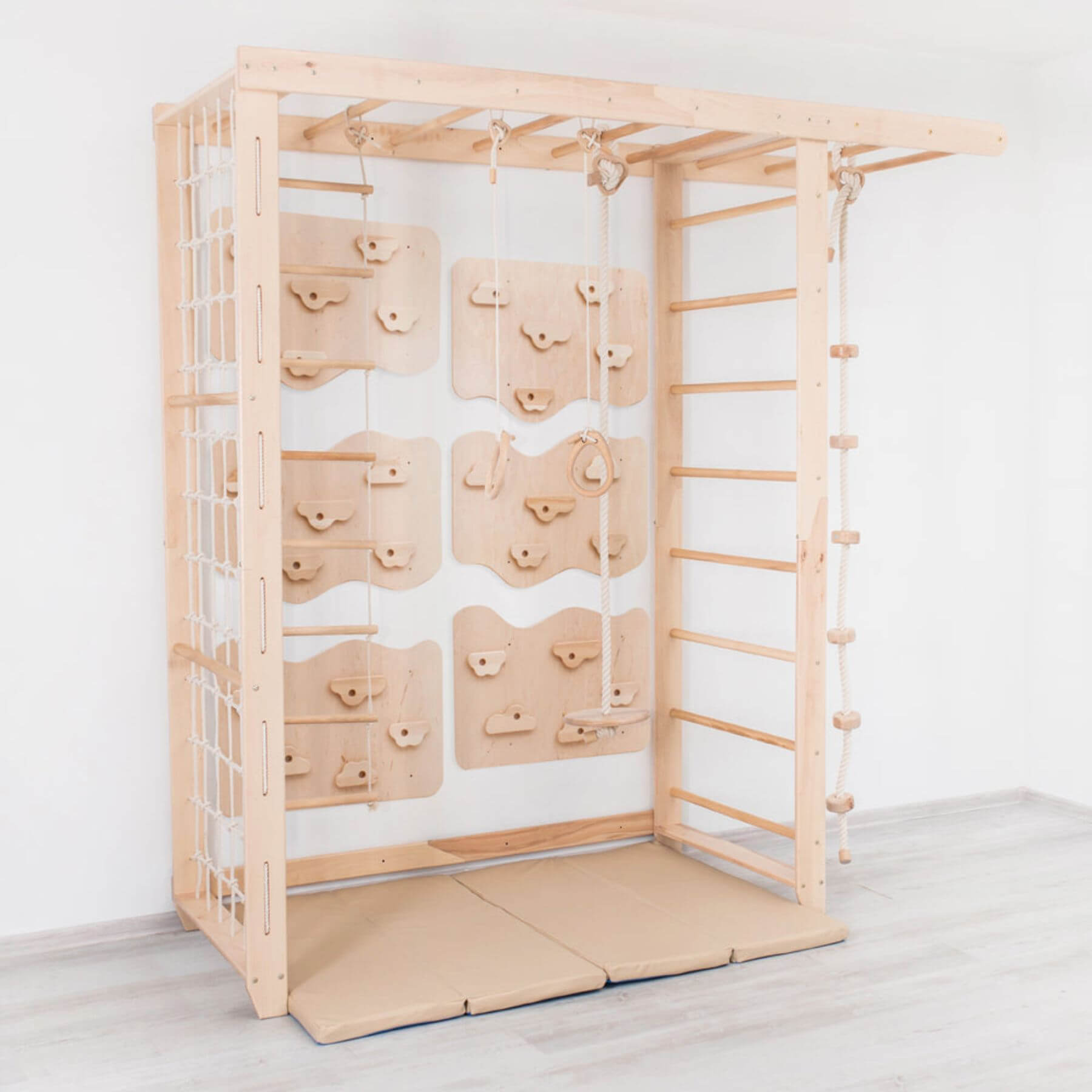 Wood and Hearts Indoor Monkey Bars - Natural in a room