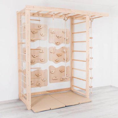 Wood and Hearts Indoor Monkey Bars - Natural in a room