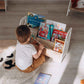 Boy Getting a Book from Wood and Hearts Kids Bookshelf in White & Natural Wood