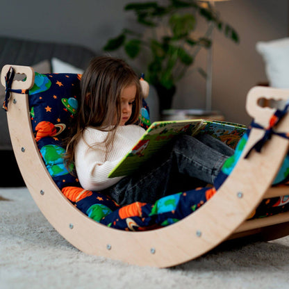 Girl Reading on Wood and Hearts Large Climbing Arch + Pillow Open Space