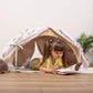 Girl Reading Under Wood and Hearts Large Climbing Arch w/ Tent Spring Hiking