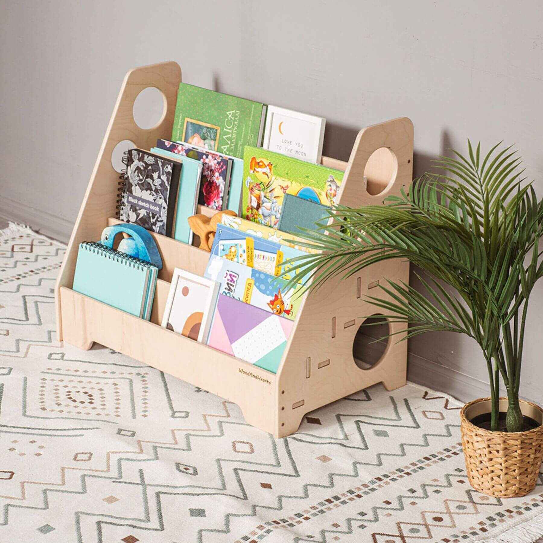 Wood and Hearts Montessori Bookshelf Natural
