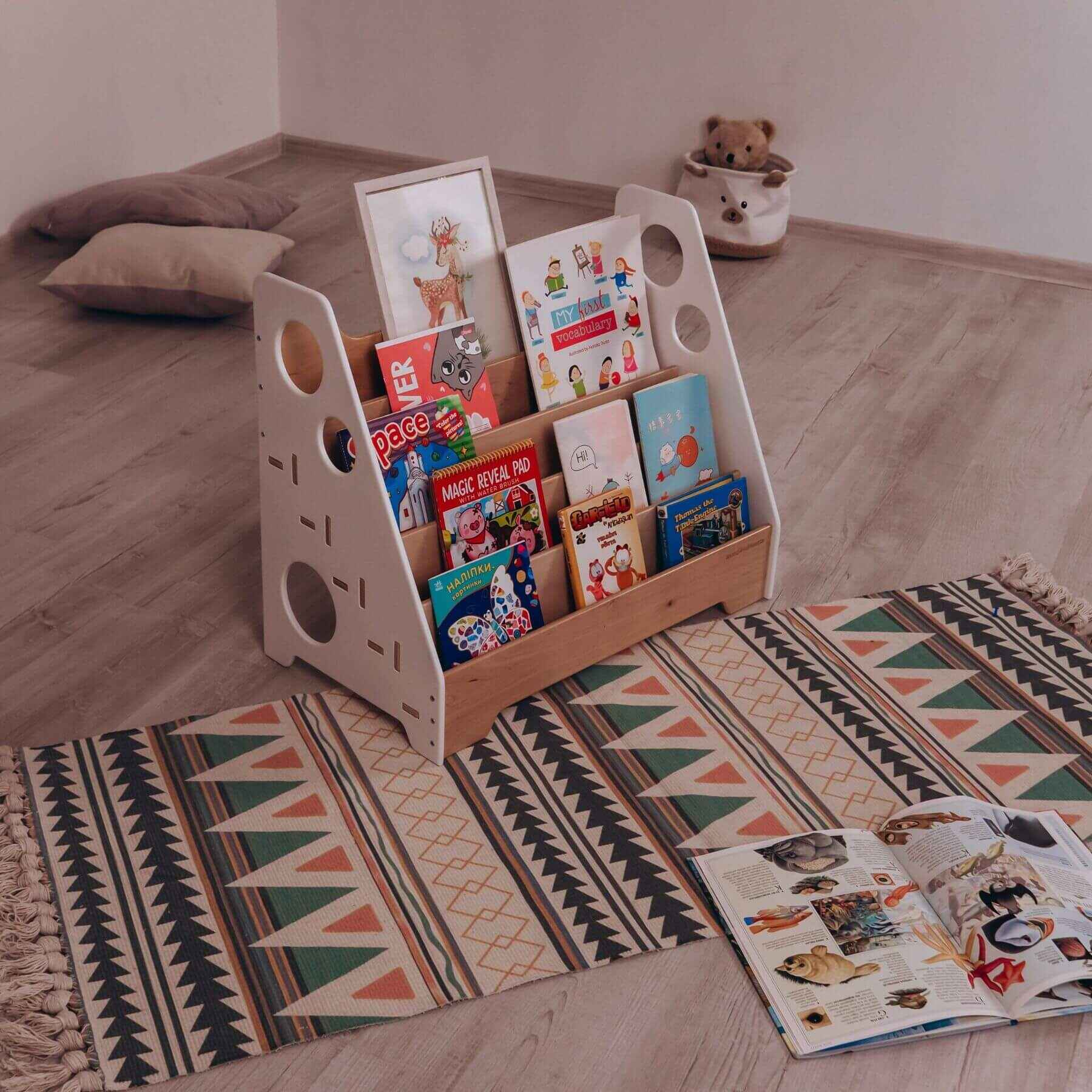 Wood and Hearts Montessori Bookshelf White & Natural