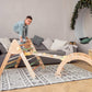 Boy Climbing on Wood and Hearts Montessori Climbing Set of 3