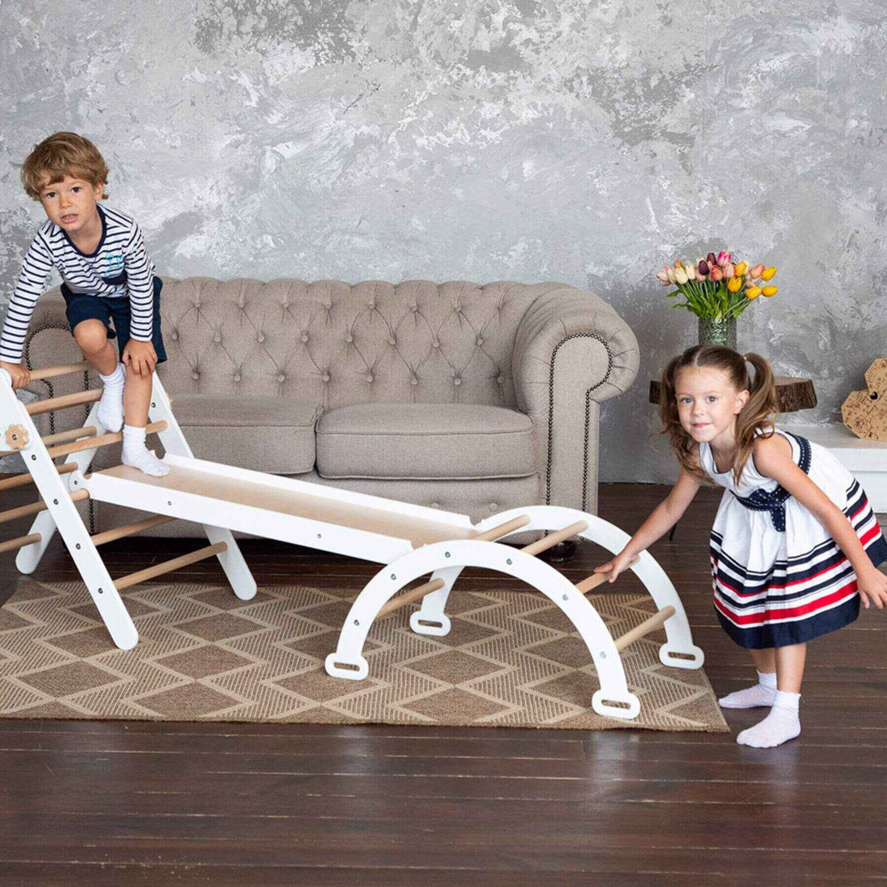 Kids Playing on Wood and Hearts Montessori Climbing Set of 3