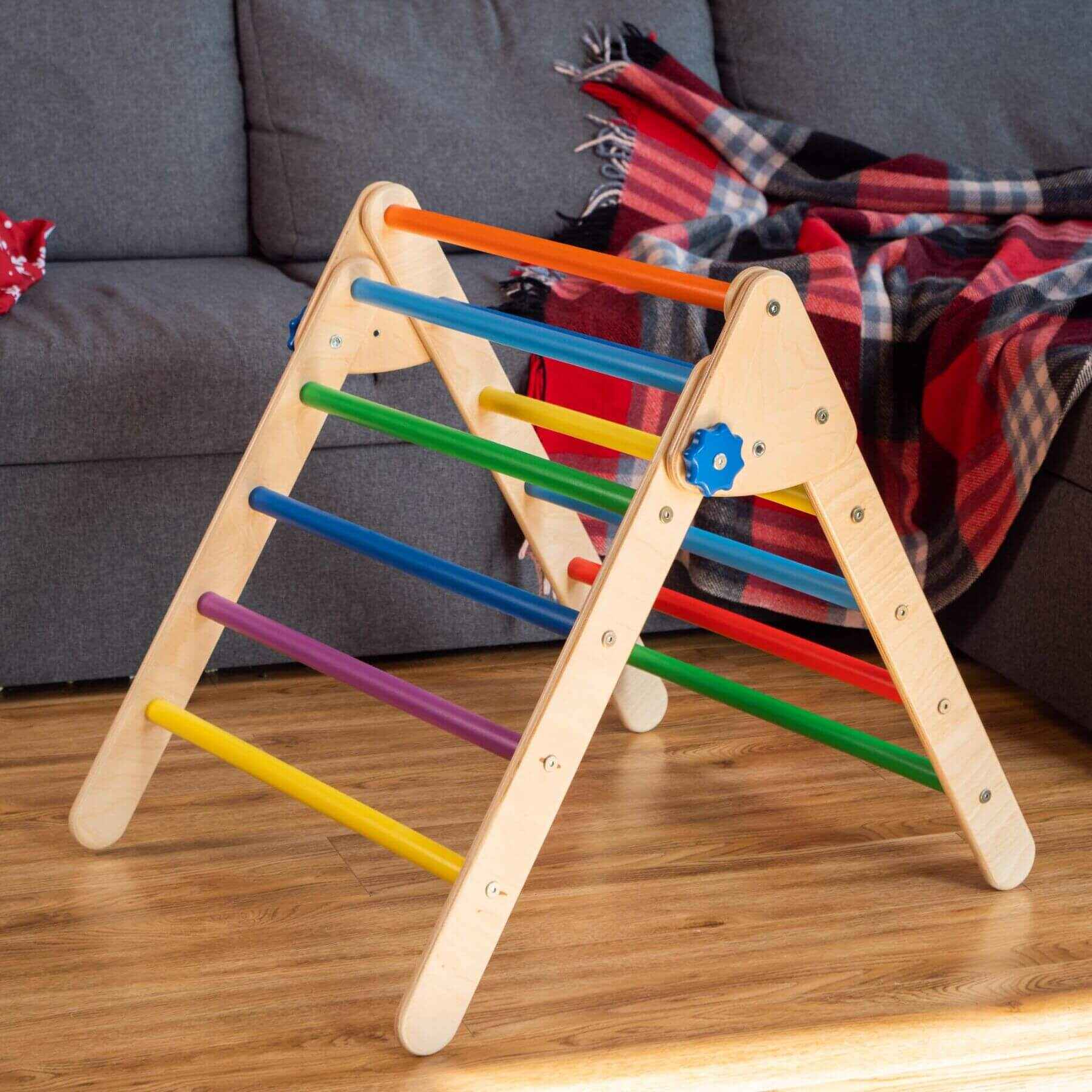 Wood and Hearts Montessori Foldable Triangle Natural Wood + Rainbow