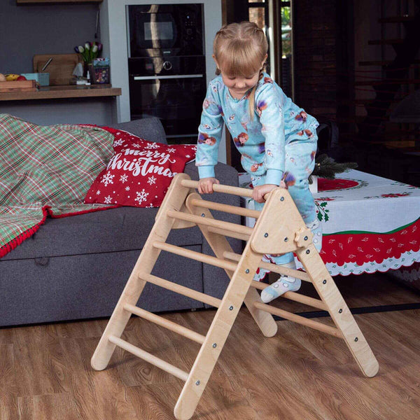 Girl Climbing on Wood and Hearts Montessori Foldable Triangle