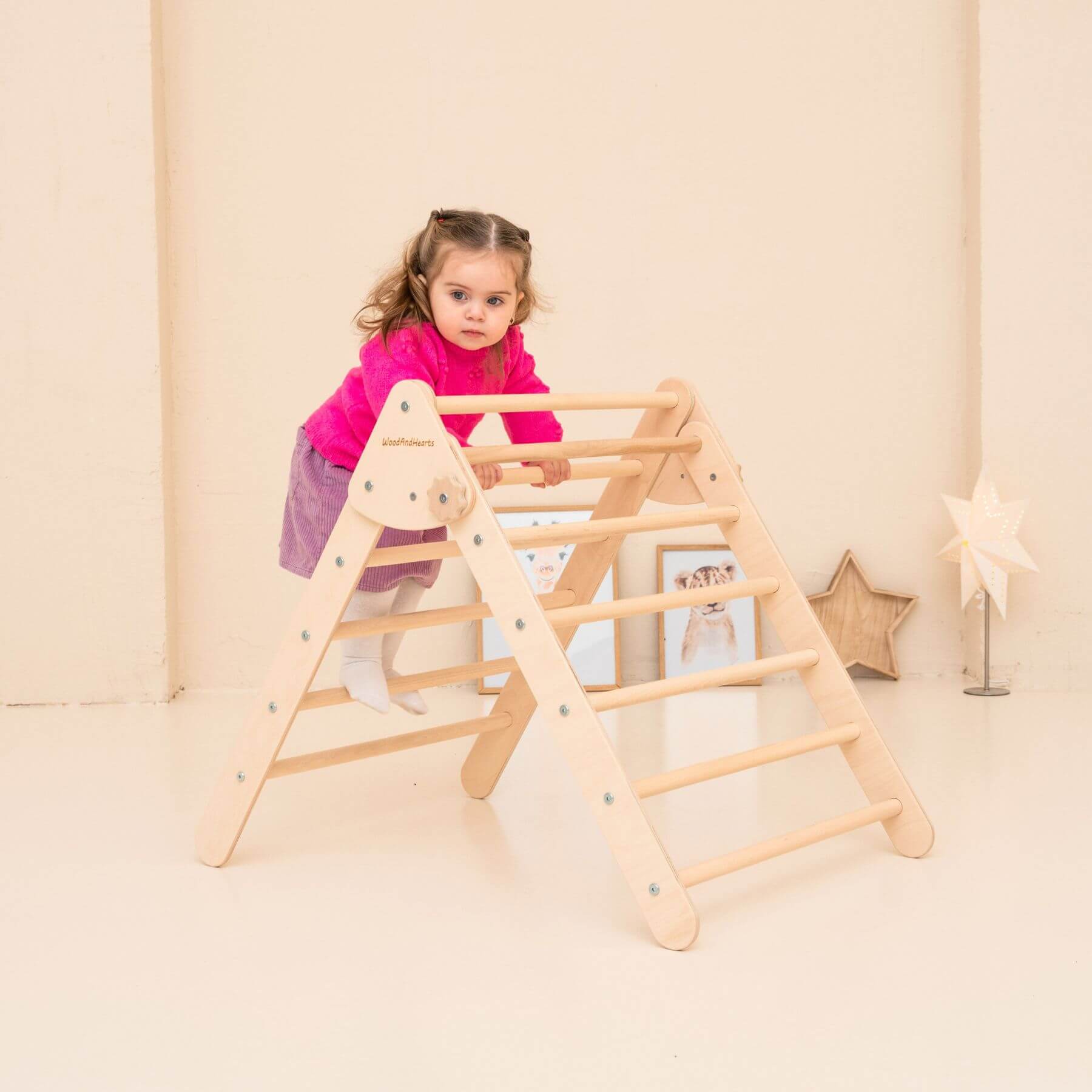 Girl Climbing on Wood and Hearts Montessori Foldable Triangle