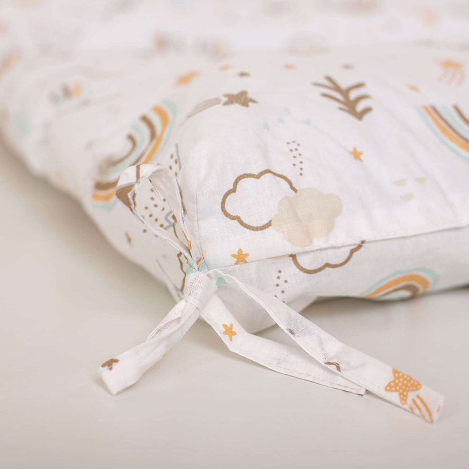 Detail of Wood and Hearts Montessori Rocker Pillow Spring Hiking