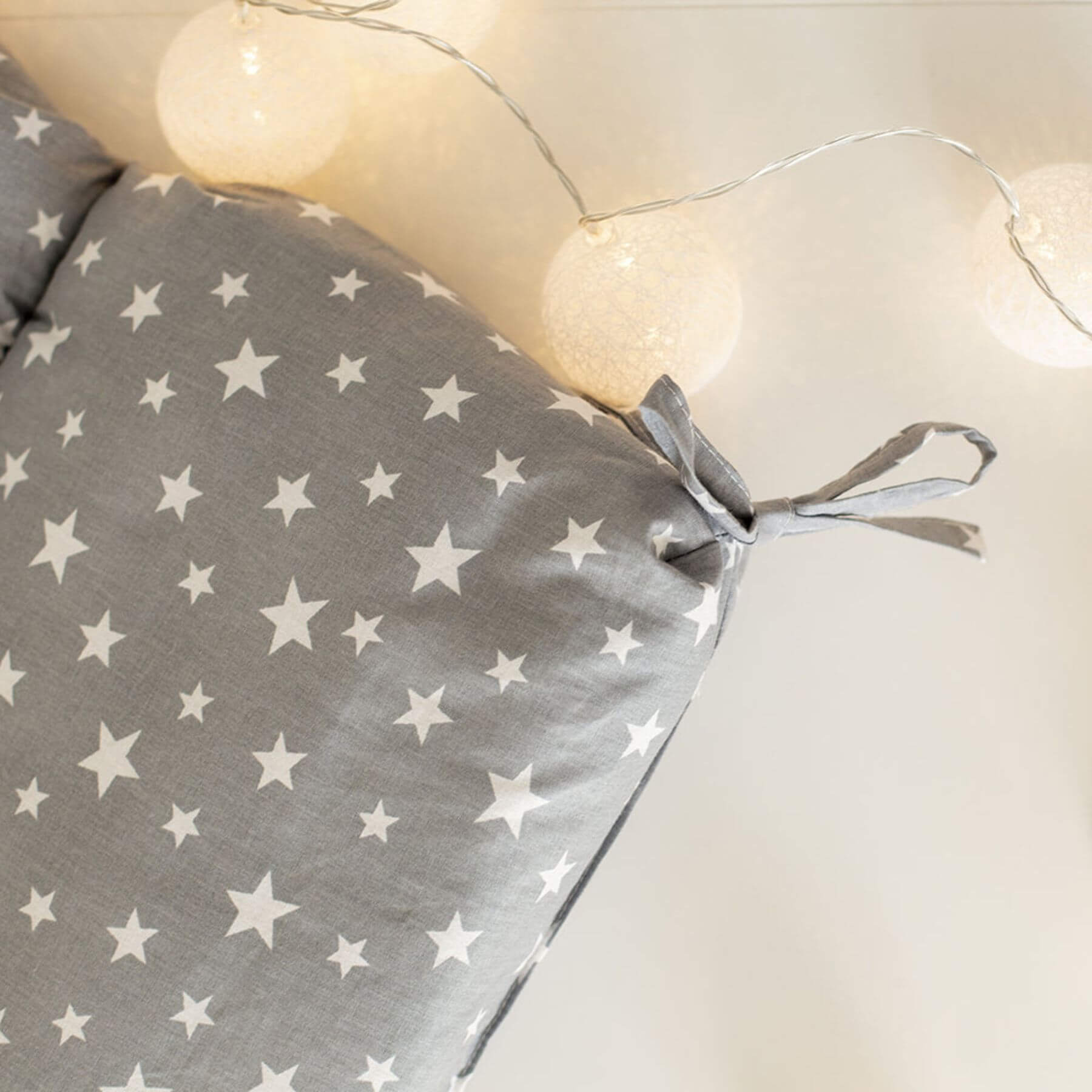 Detail of Wood and Hearts Montessori Rocker Pillow Starry Night