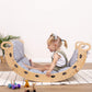 Girl Sitting on Wood and Hearts Montessori Rocker & Pillow Starry Night