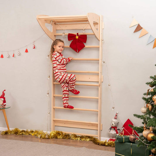 Girl Climbing on Wood and Hearts Swedish Wall - Two Parts