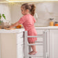 Girl Standing on Wood and Hearts Toddler Standing Tower Grey